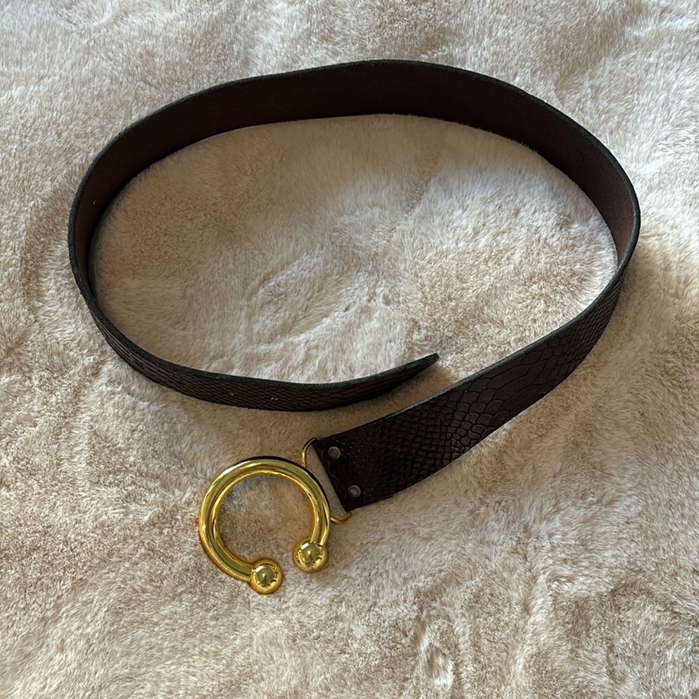 Badichi Brown Leather Belt with Gold Buckle